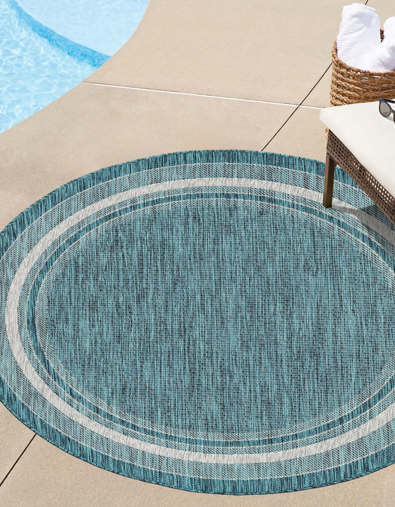 Patio Perimeter Collection Area Rug - Veranda (Teal) Round Teal  lifestyle 30