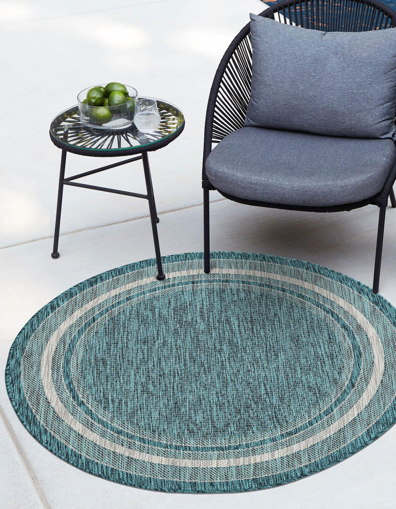 Patio Perimeter Collection Area Rug - Veranda (Teal) Round Teal  lifestyle 36