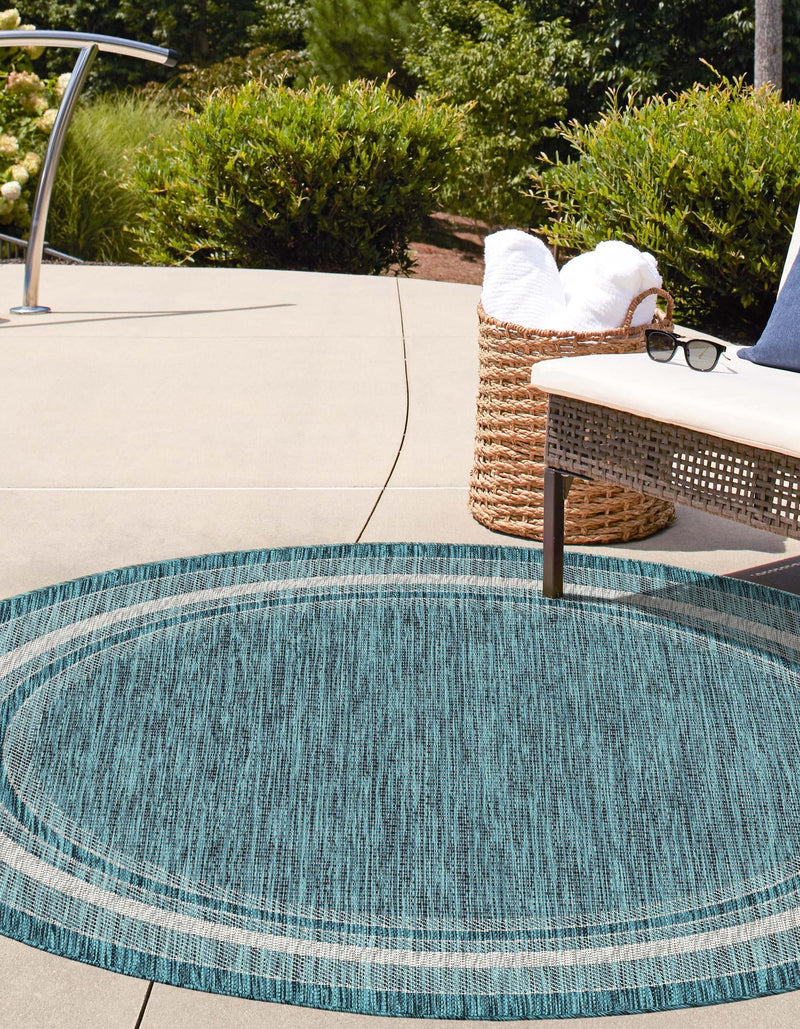 Patio Perimeter Collection Area Rug - Veranda (Teal) Round Teal  lifestyle 31