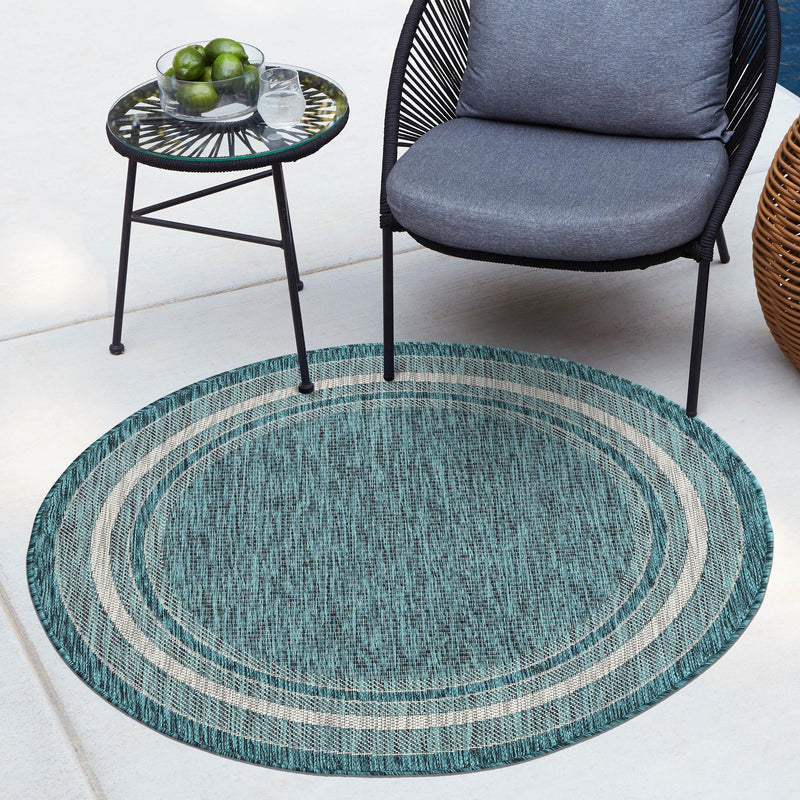 Patio Perimeter Collection Area Rug - Veranda (Teal) Round Teal  lifestyle 103