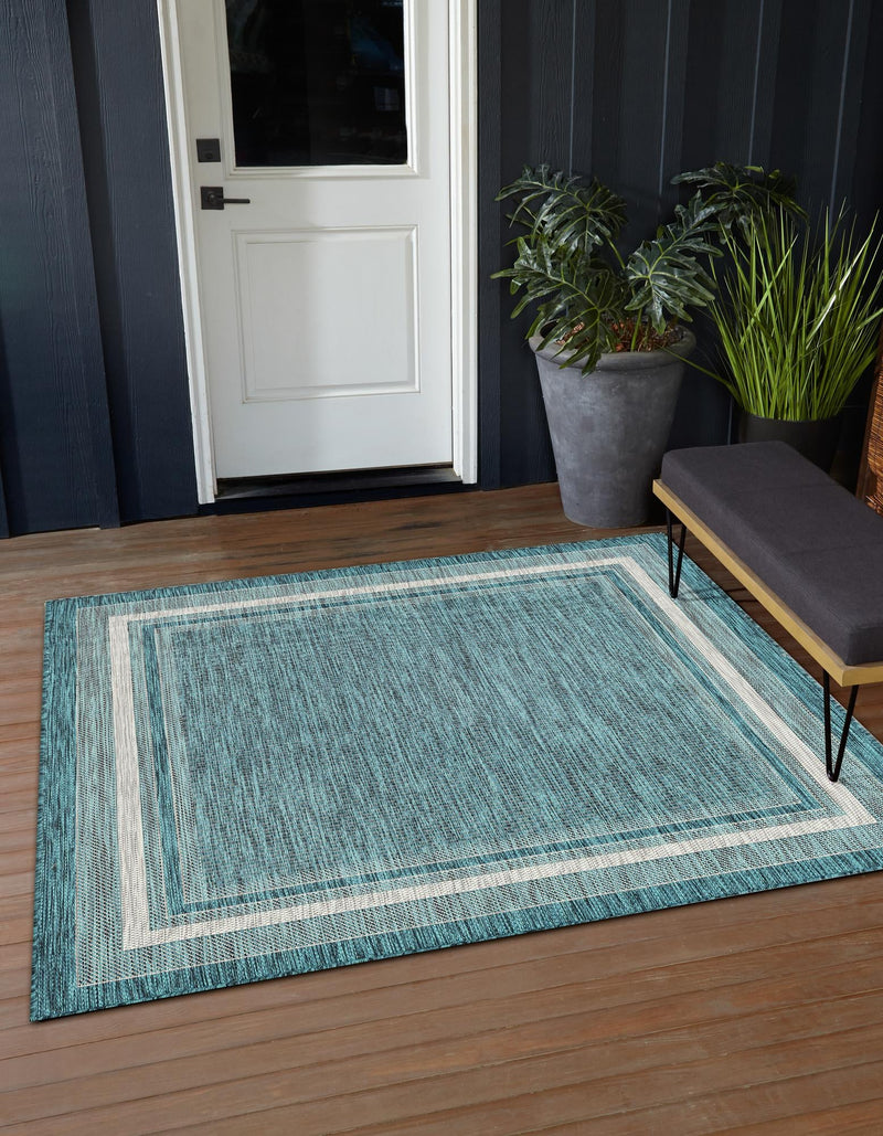 Patio Perimeter Collection Area Rug - Veranda (Teal) Square Teal  lifestyle 32