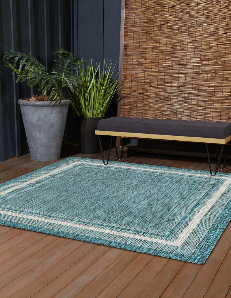 Patio Perimeter Collection Area Rug - Veranda (Teal) Square Teal  lifestyle 41