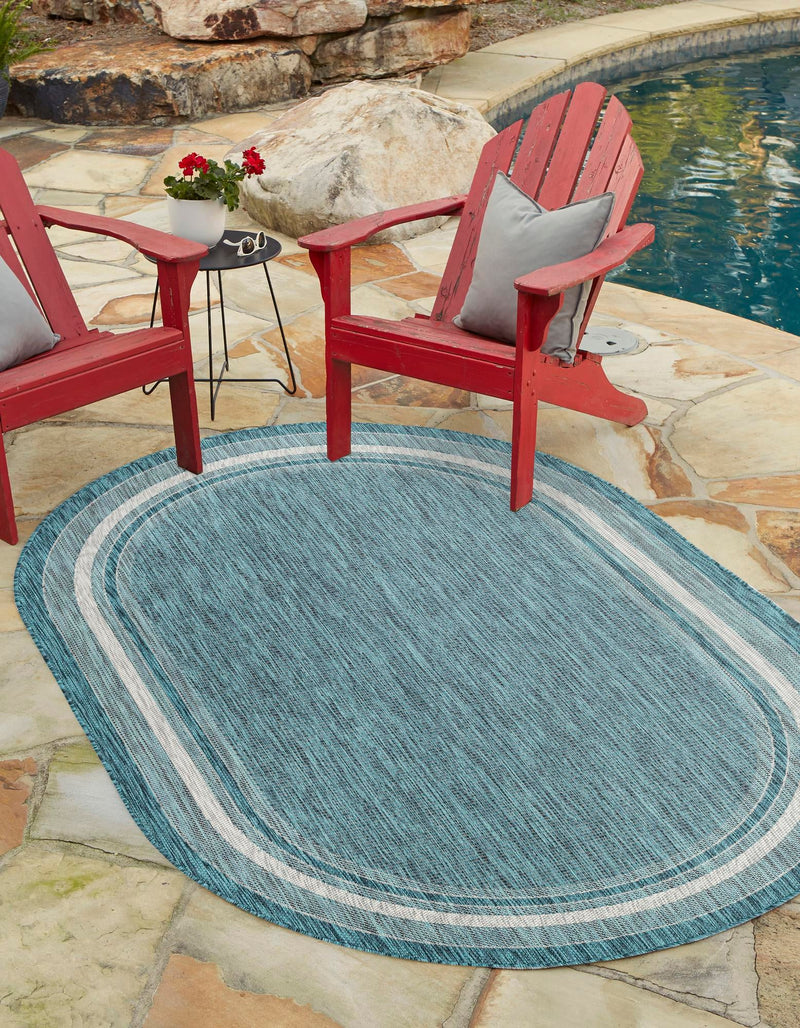 Patio Perimeter Collection Area Rug - Veranda (Teal) Oval Teal  lifestyle 0