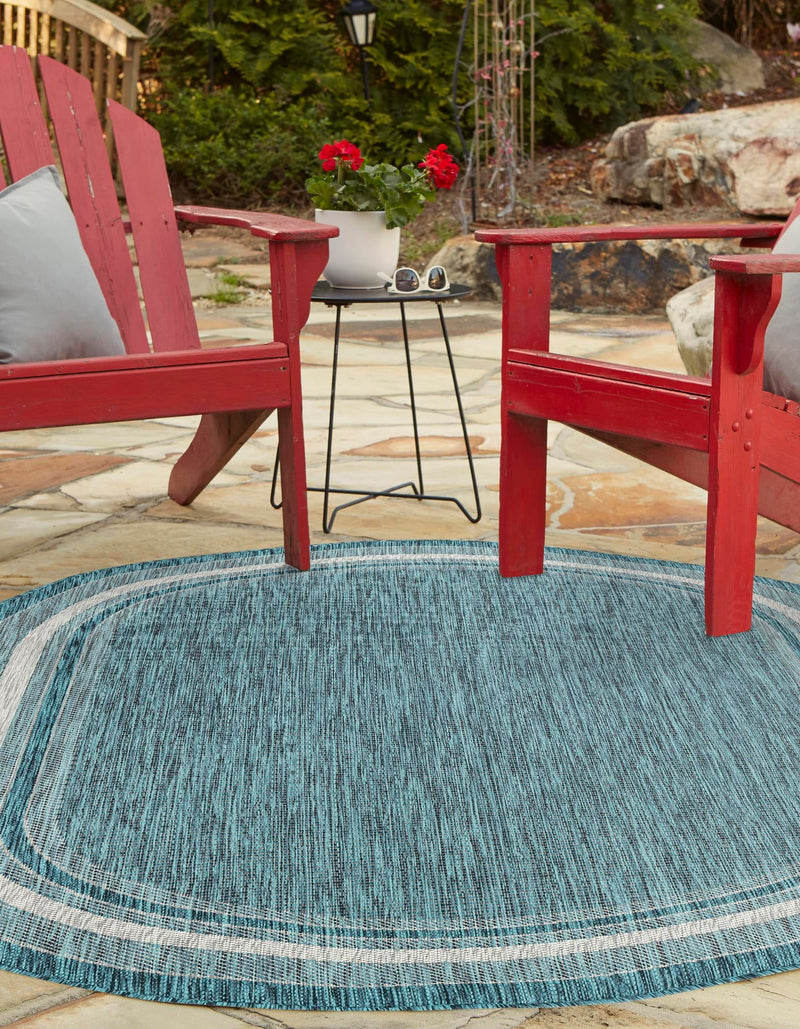 Patio Perimeter Collection Area Rug - Veranda (Teal) Oval Teal  lifestyle 2