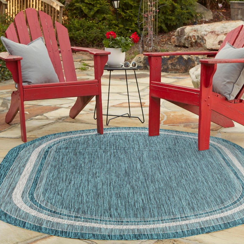 Patio Perimeter Collection Area Rug - Veranda (Teal) Oval Teal  lifestyle 7
