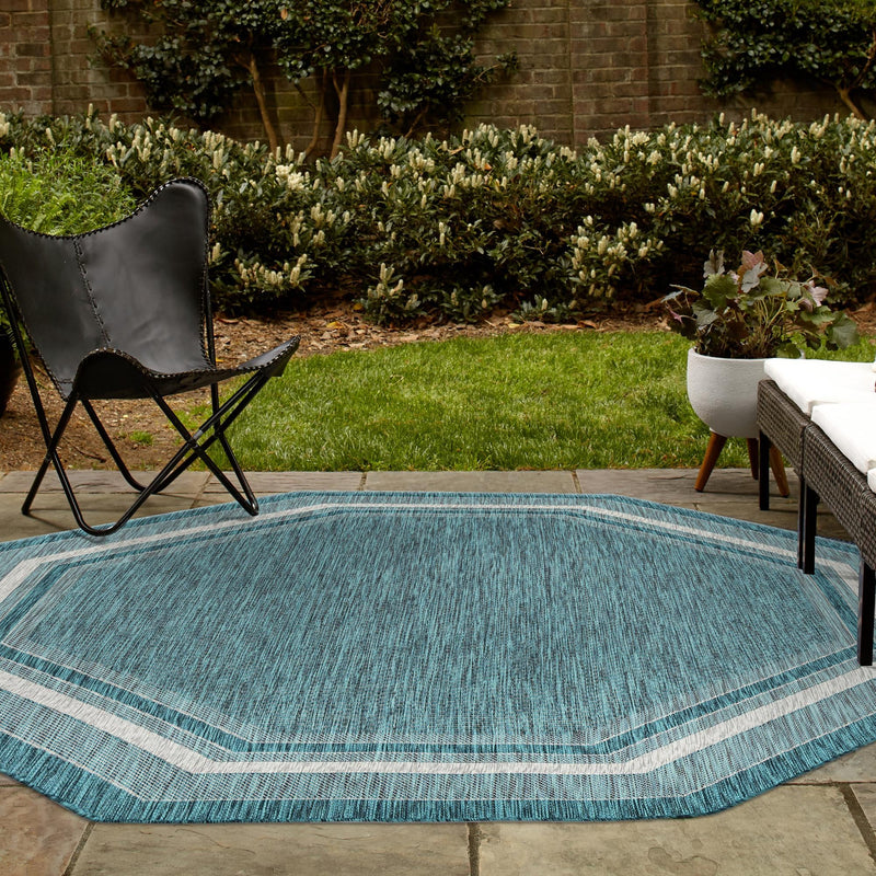 Patio Perimeter Collection Area Rug - Veranda (Teal) Octagon Teal  lifestyle 9