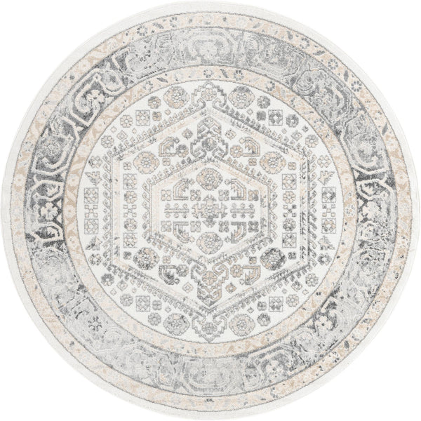 Adriana Terrace Collection Area Rug - Capri (Ivory) Round Ivory  lifestyle 5