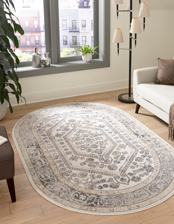 Adriana Terrace Collection Area Rug - Capri (Ivory) Oval Ivory  lifestyle 7
