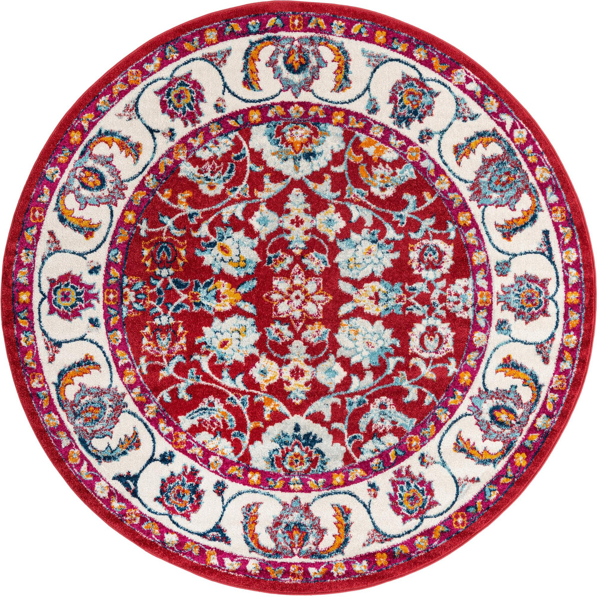 Adriana Terrace Collection Area Rug -  Positano (Magenta) Round Magenta  lifestyle 5