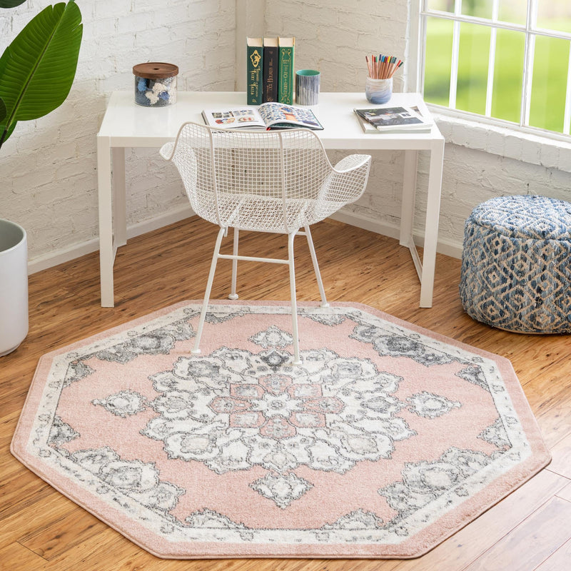 Beverly Grove Collection Area Rug - Melrose (Rose) Octagon Rose  lifestyle 83