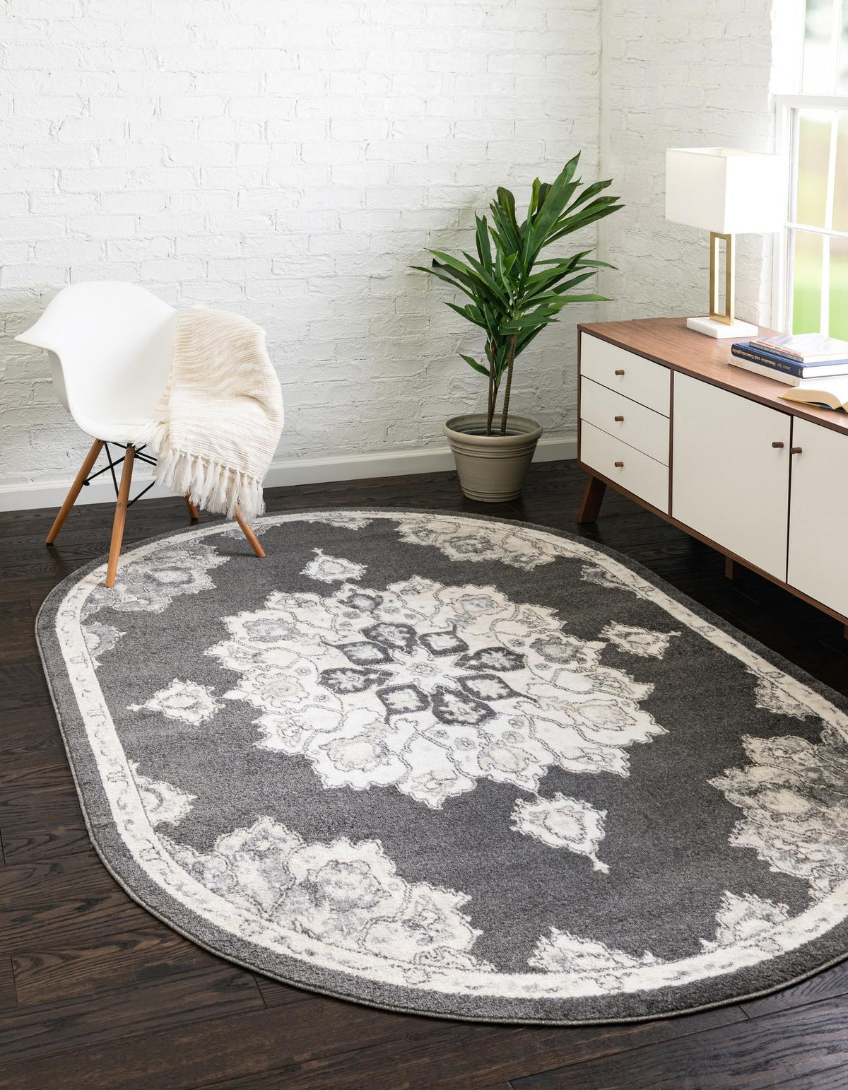 Beverly Grove Collection Area Rug - Melrose (Charcoal) Oval Charcoal  lifestyle 16