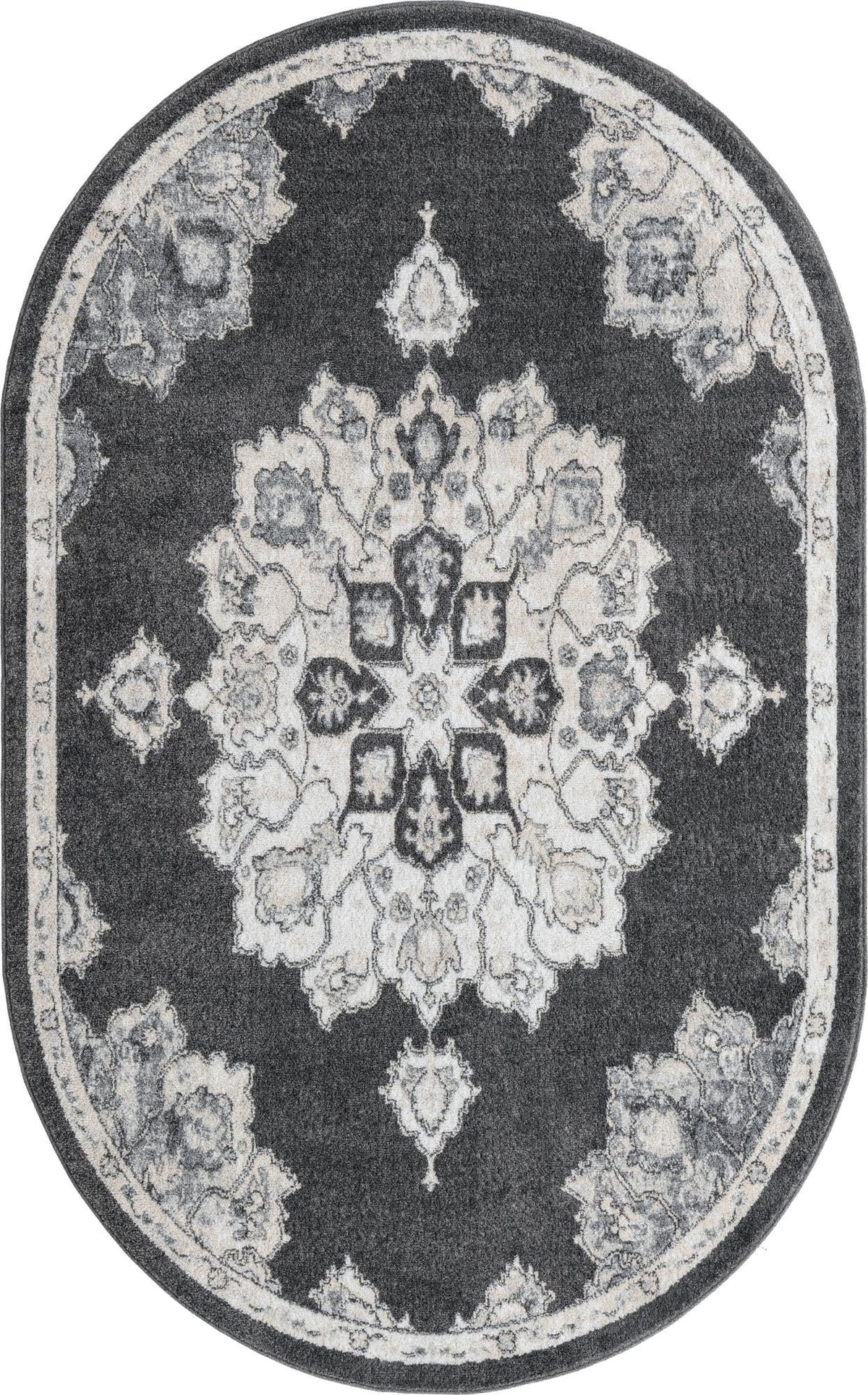 Beverly Grove Collection Area Rug - Melrose (Charcoal) Oval Charcoal  lifestyle 36