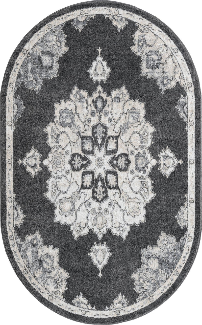 Beverly Grove Collection Area Rug - Melrose (Charcoal) Oval Charcoal  lifestyle 36