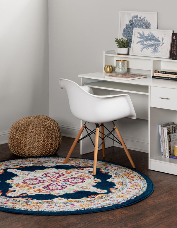 Beverly Grove Collection Area Rug -  Fairfax (Navy Blue) Round Navy Blue  lifestyle 19