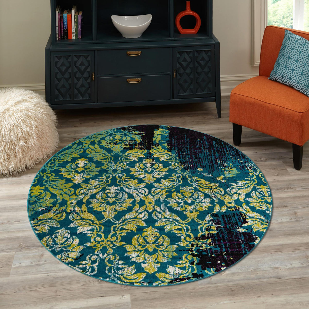 Ankara Elegance Collection Area Rug -  Pamukkale Round Blue  lifestyle 71