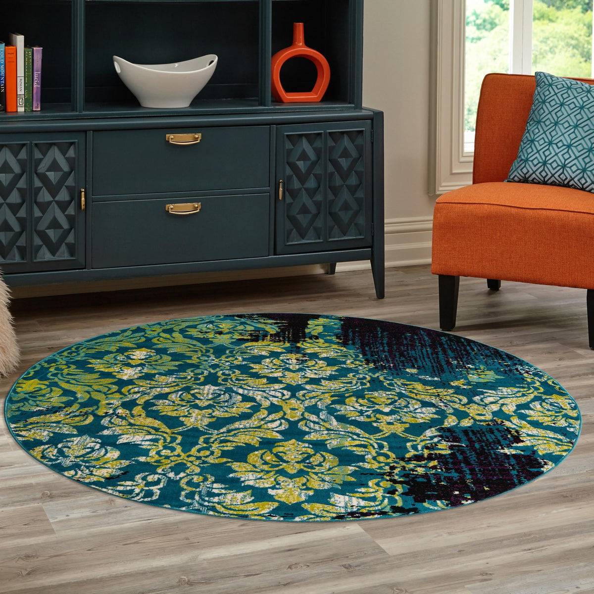 Ankara Elegance Collection Area Rug -  Pamukkale Round Blue  lifestyle 74