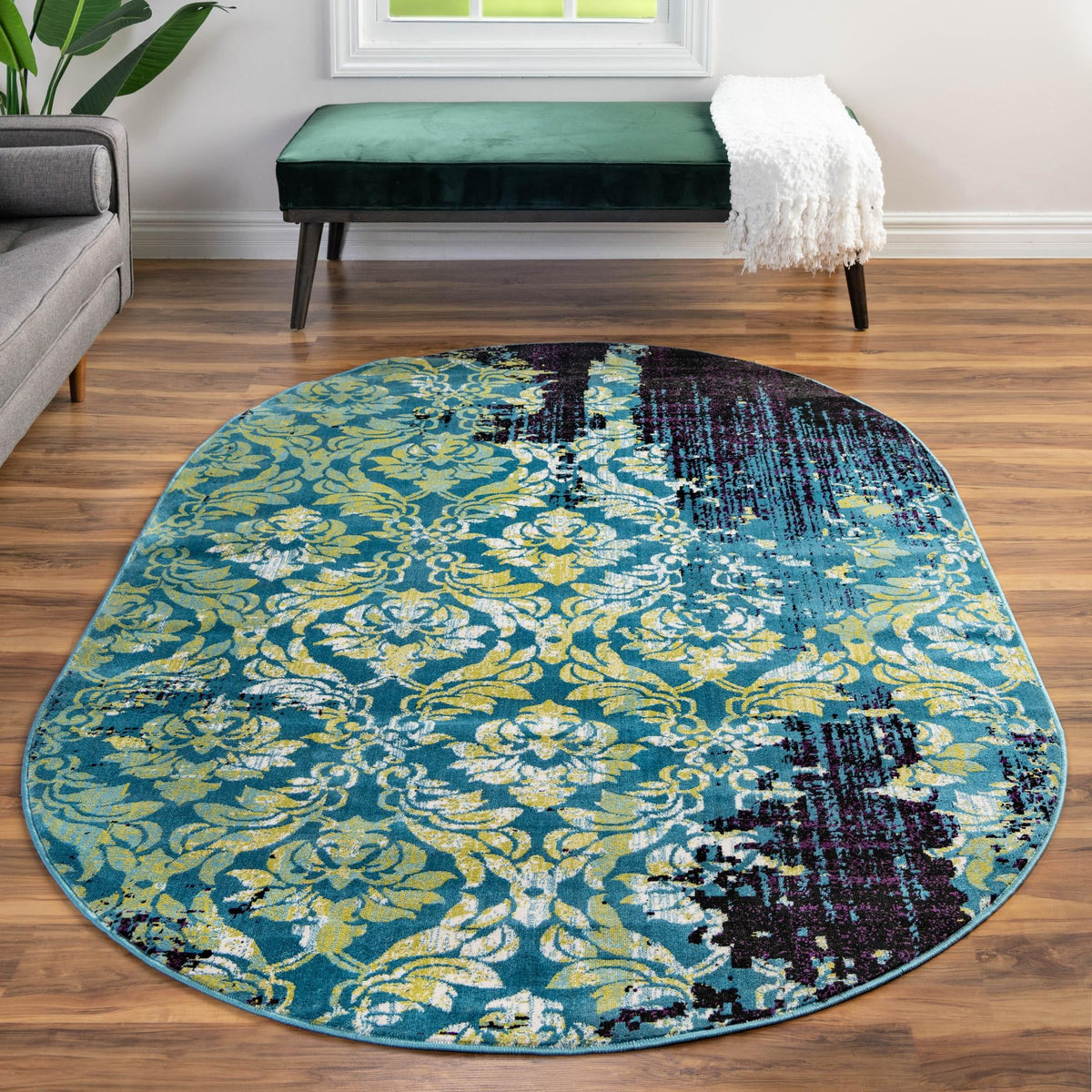 Ankara Elegance Collection Area Rug -  Pamukkale Oval Blue  lifestyle 75