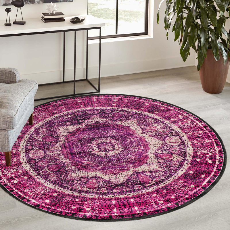 Ankara Elegance Collection Area Rug -  Konya (Lilac) Round Lilac  lifestyle 75