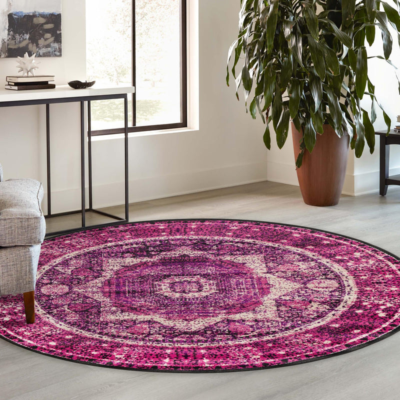 Ankara Elegance Collection Area Rug -  Konya (Lilac) Round Lilac  lifestyle 78