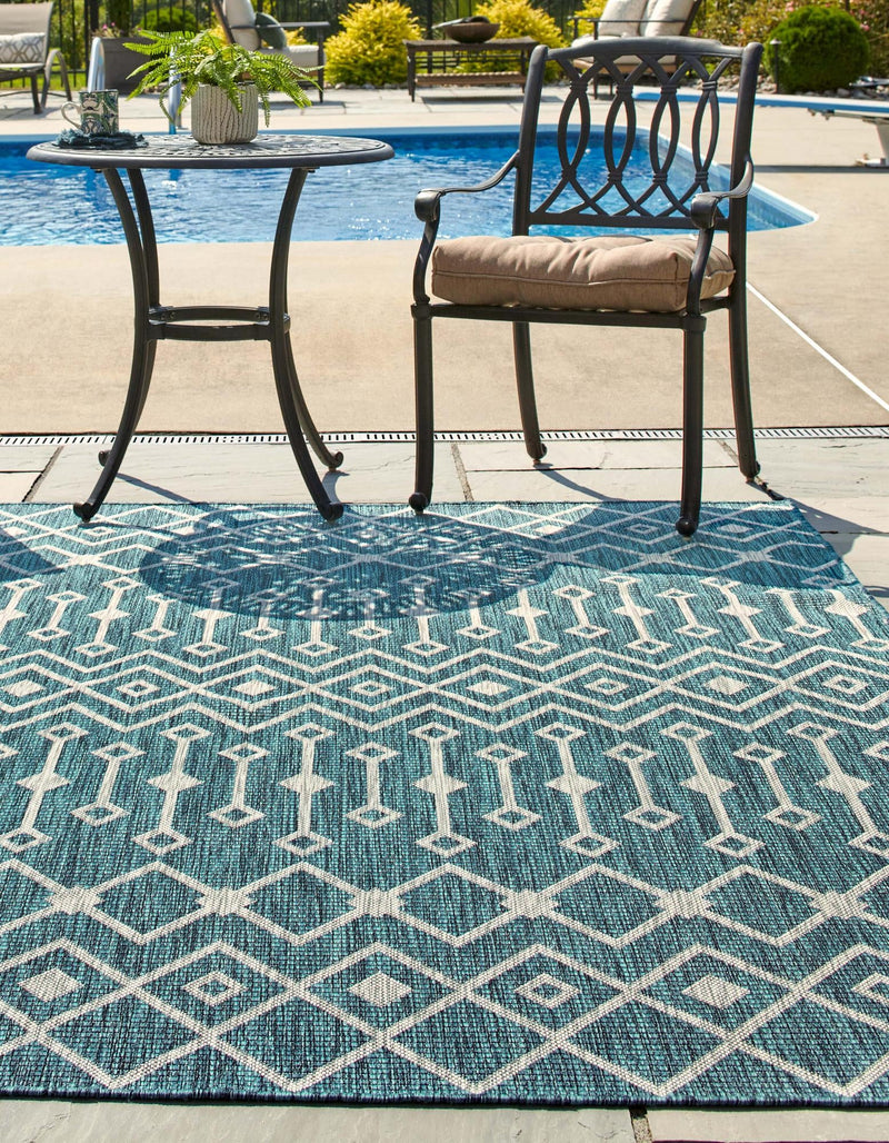 Garden Lattice Oasis Collection Area Rug -  Pergola (Teal) Square Teal  lifestyle 3