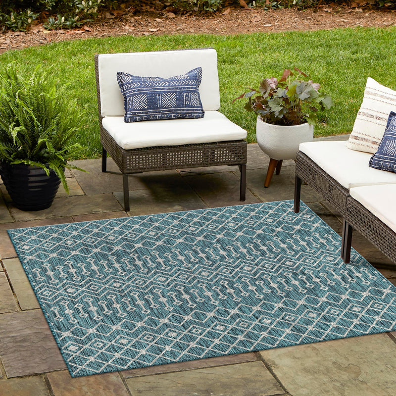 Garden Lattice Oasis Collection Area Rug -  Pergola (Teal) Square Teal  lifestyle 10