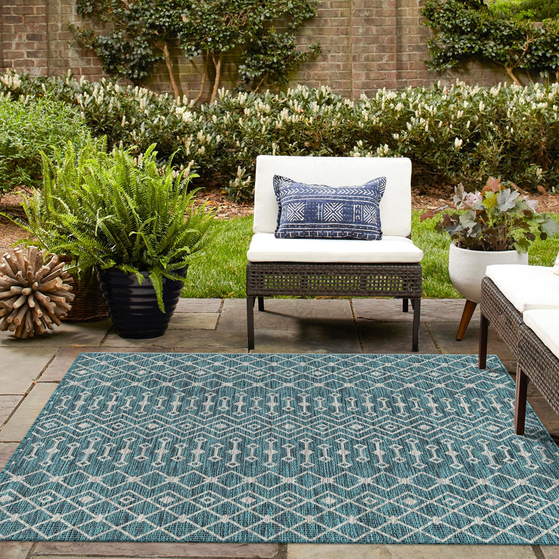 Garden Lattice Oasis Collection Area Rug -  Pergola (Teal) Square Teal  lifestyle 11
