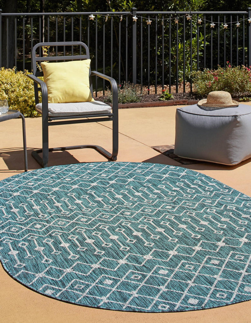 Garden Lattice Oasis Collection Area Rug -  Pergola (Teal) Oval Teal  lifestyle 2