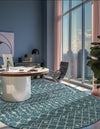 Garden Lattice Oasis Collection Area Rug -  Pergola (Teal) Oval Teal  lifestyle 39