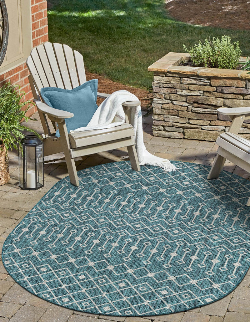 Garden Lattice Oasis Collection Area Rug -  Pergola (Teal) Oval Teal  lifestyle 42