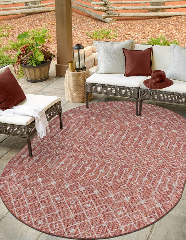 Garden Lattice Oasis Collection Area Rug -  Pergola (Rust Red) Oval Rust Red  lifestyle 36