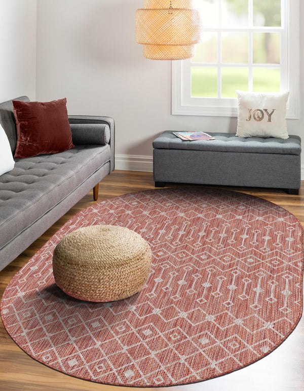 Garden Lattice Oasis Collection Area Rug -  Pergola (Rust Red) Oval Rust Red  lifestyle 39