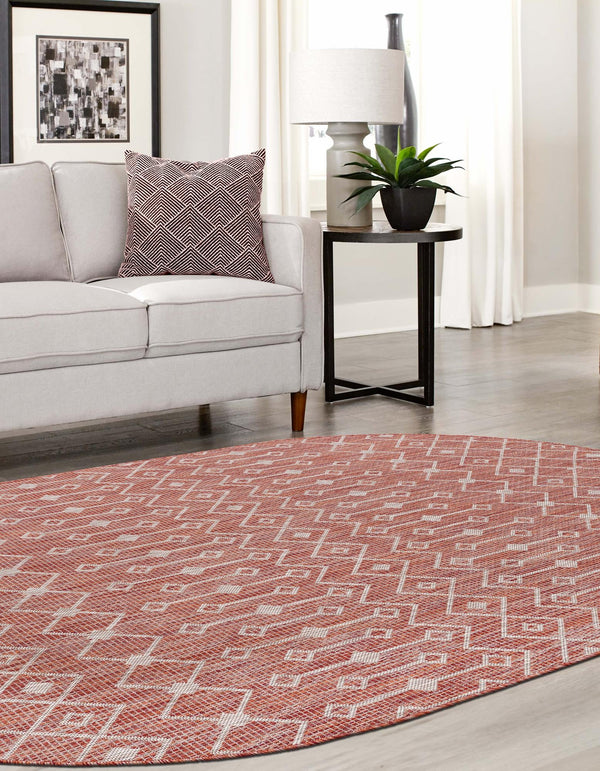Garden Lattice Oasis Collection Area Rug -  Pergola (Rust Red) Oval Rust Red  lifestyle 51