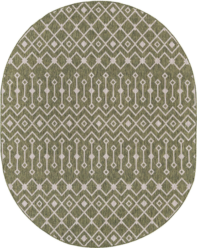 Garden Lattice Oasis Collection Area Rug -  Pergola (Green) Oval Green Main