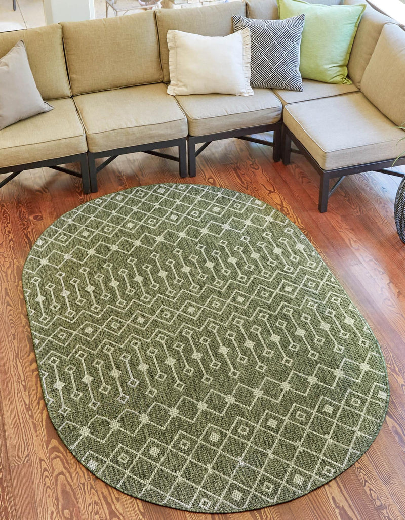 Garden Lattice Oasis Collection Area Rug -  Pergola (Green) Oval Green  lifestyle 0