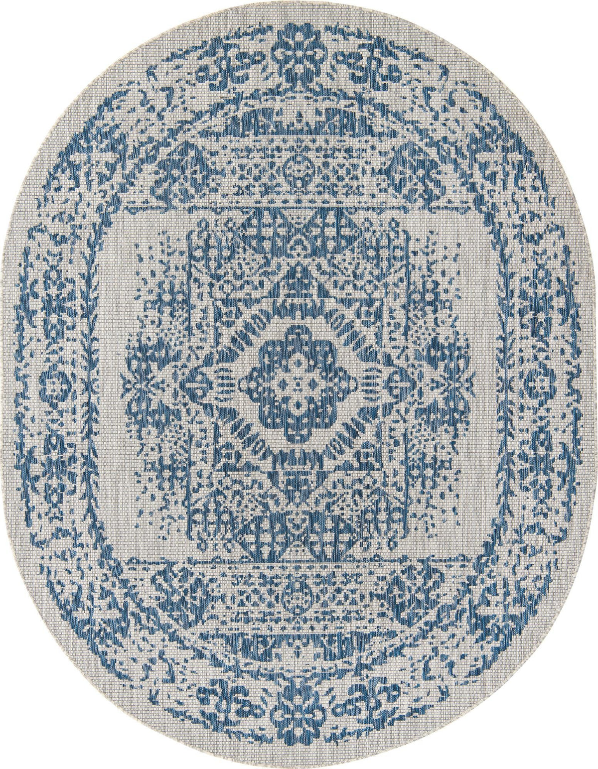 Patio Heritage Collection Area Rug - Savannah (Blue) Oval Blue  lifestyle 66