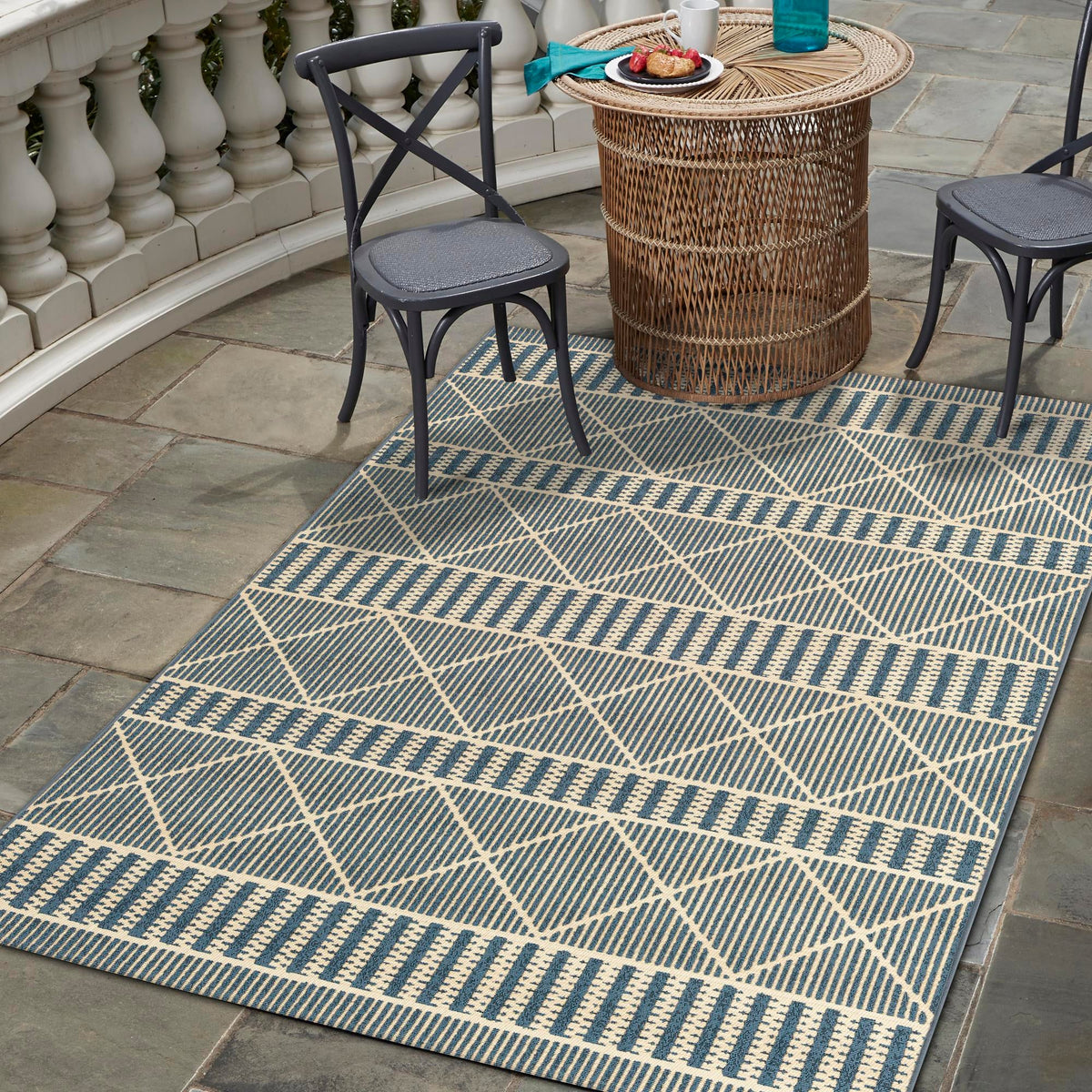 Seaside Lattice Collection Area Rug -  Glade Rectangle Blue  lifestyle 77