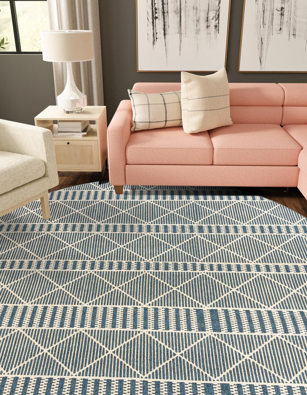 Seaside Lattice Collection Area Rug -  Glade Round Blue  lifestyle 94