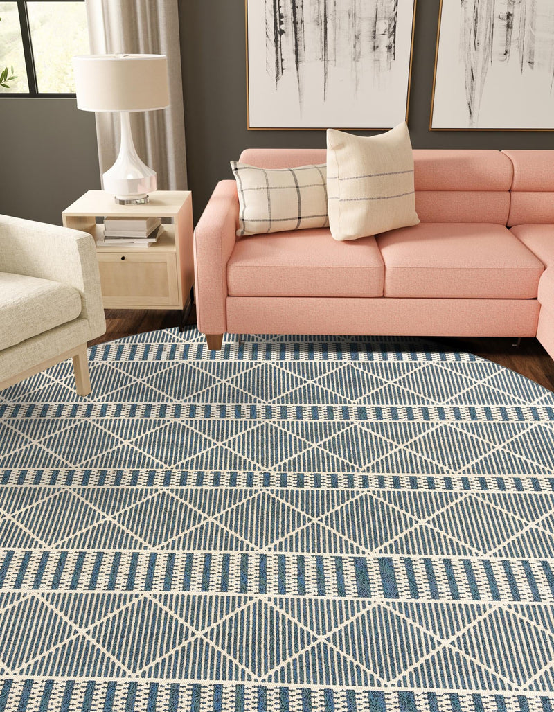 Seaside Lattice Collection Area Rug -  Glade Round Blue  lifestyle 94