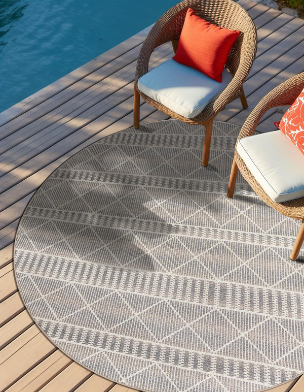 Seaside Lattice Collection Area Rug -  Glade Round Gray  lifestyle 139