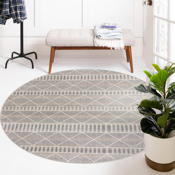 Seaside Lattice Collection Area Rug -  Glade Round Gray  lifestyle 192