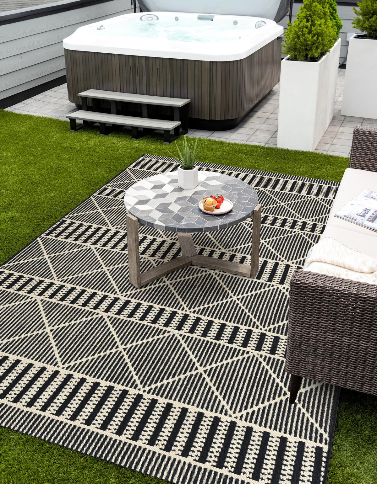 Seaside Lattice Collection Area Rug -  Glade Rectangle Black  lifestyle 20