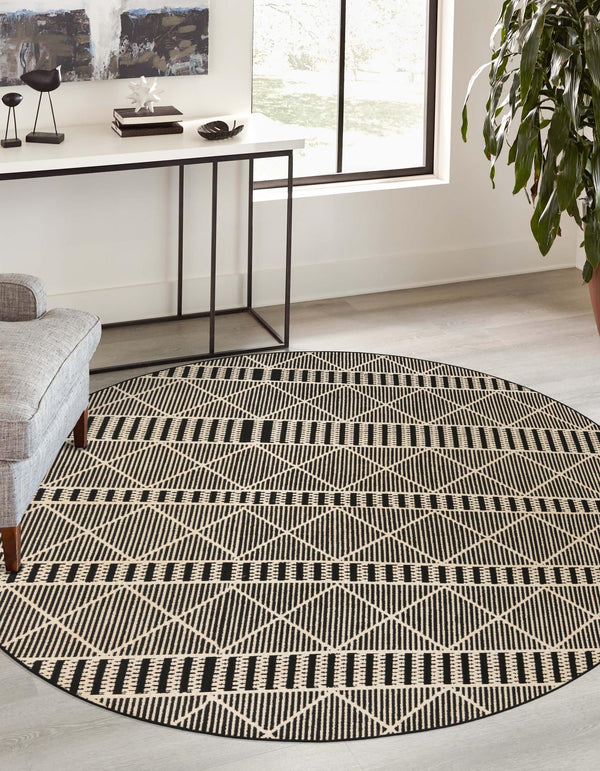 Seaside Lattice Collection Area Rug -  Glade Round Black  lifestyle 100
