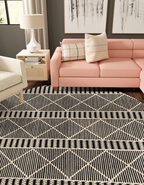 Seaside Lattice Collection Area Rug -  Glade Round Black  lifestyle 133