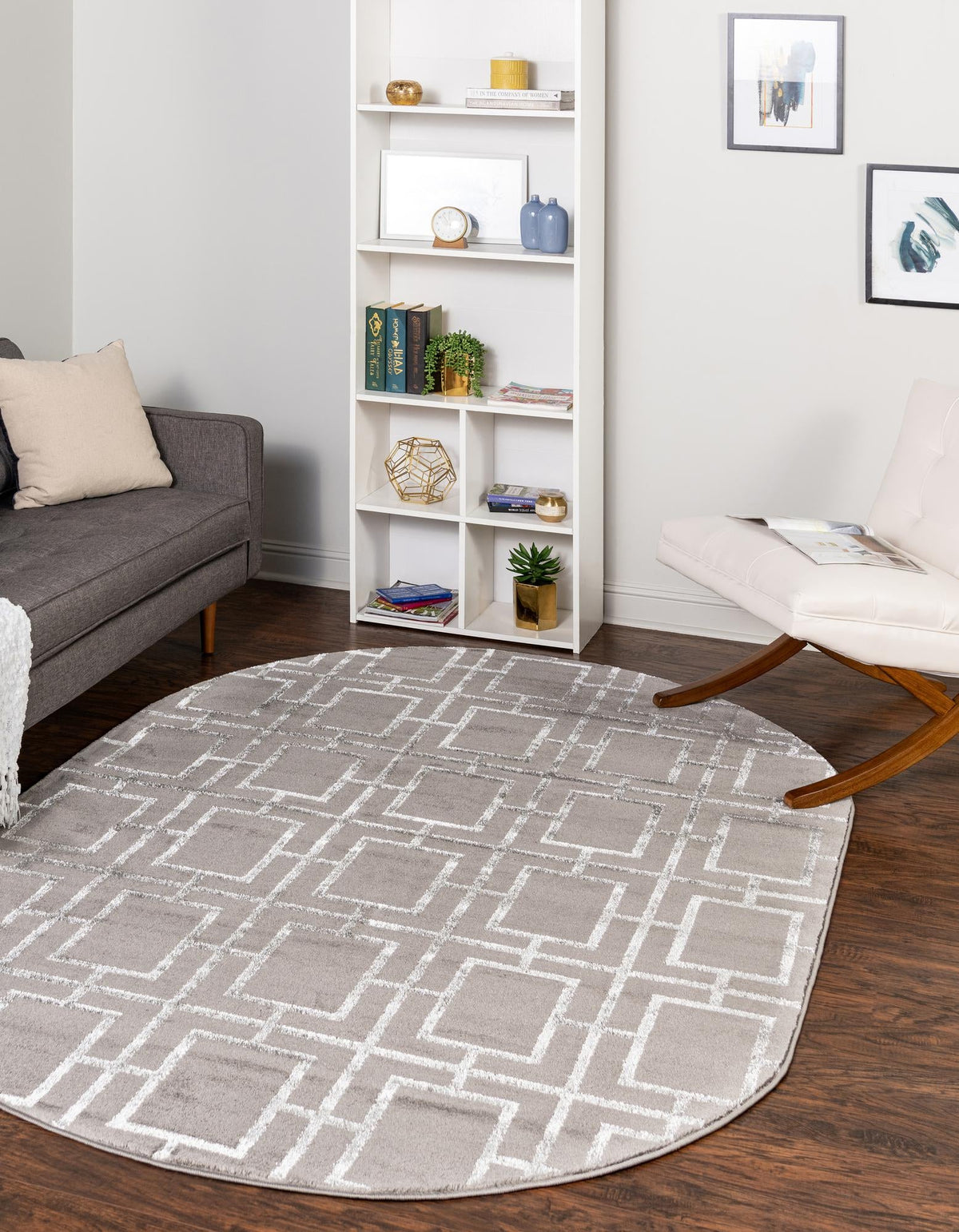 Hollywood Luxe Collection Area Rug -  Beverly Oval Gray Silver  lifestyle 67
