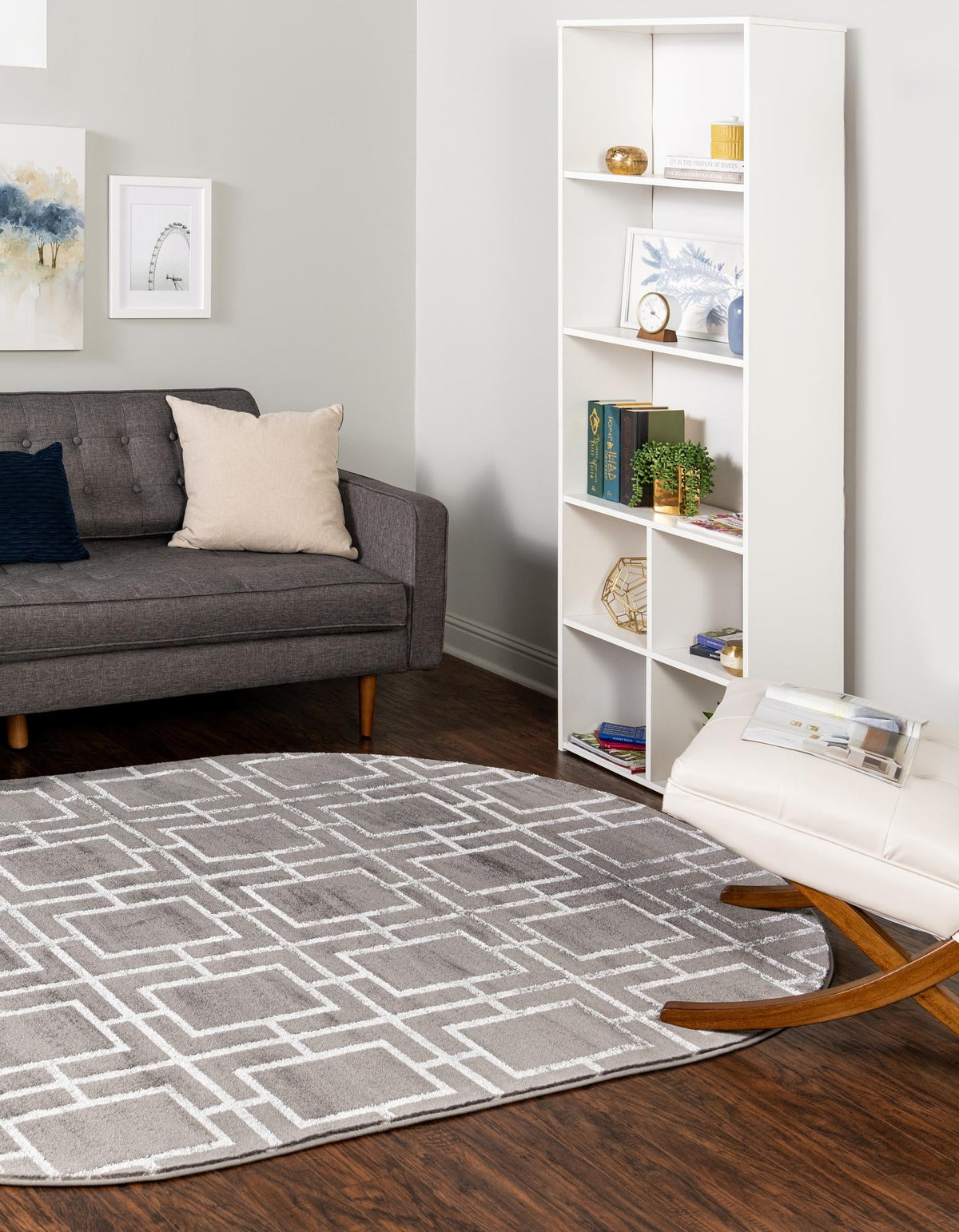 Hollywood Luxe Collection Area Rug -  Beverly Oval Gray Silver  lifestyle 96