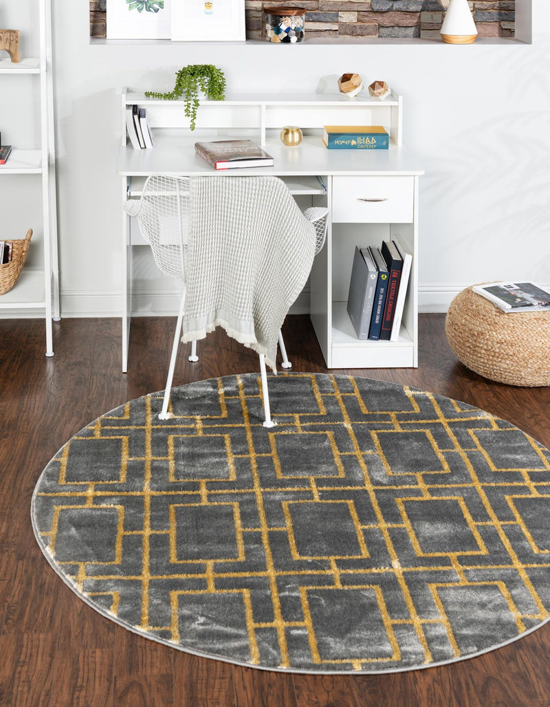 Hollywood Luxe Collection Area Rug -  Beverly (Gray Gold) Round Gray Gold  lifestyle 19