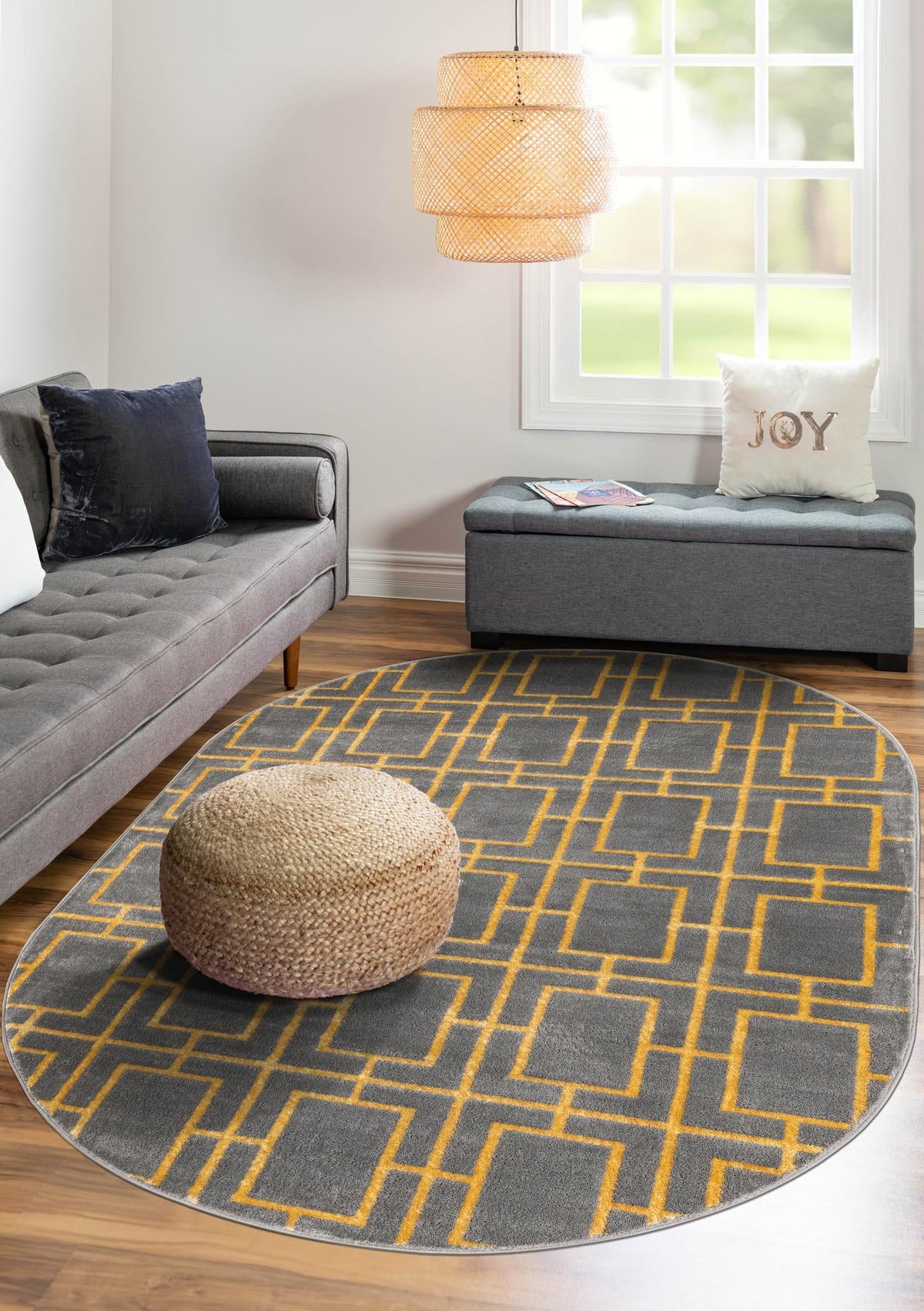 Hollywood Luxe Collection Area Rug -  Beverly Oval Gray and Gold  lifestyle 68