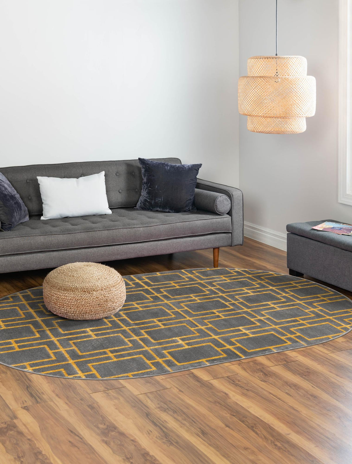 Hollywood Luxe Collection Area Rug -  Beverly Oval Gray and Gold  lifestyle 97