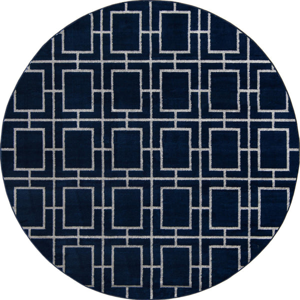 Hollywood Luxe Collection Area Rug -  Beverly (Navy Blue Silver) Round Navy Blue Silver  lifestyle 17