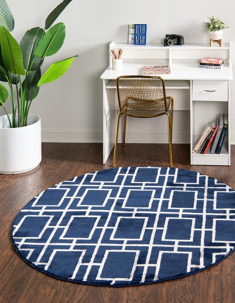 Hollywood Luxe Collection Area Rug -  Beverly (Navy Blue Silver) Round Navy Blue Silver  lifestyle 21